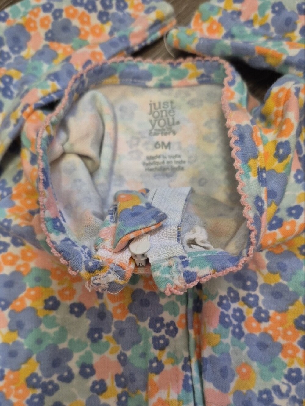 Carter's Floral Footed One-Piece in Blue, Orange, Cream - Picture 2 of 4